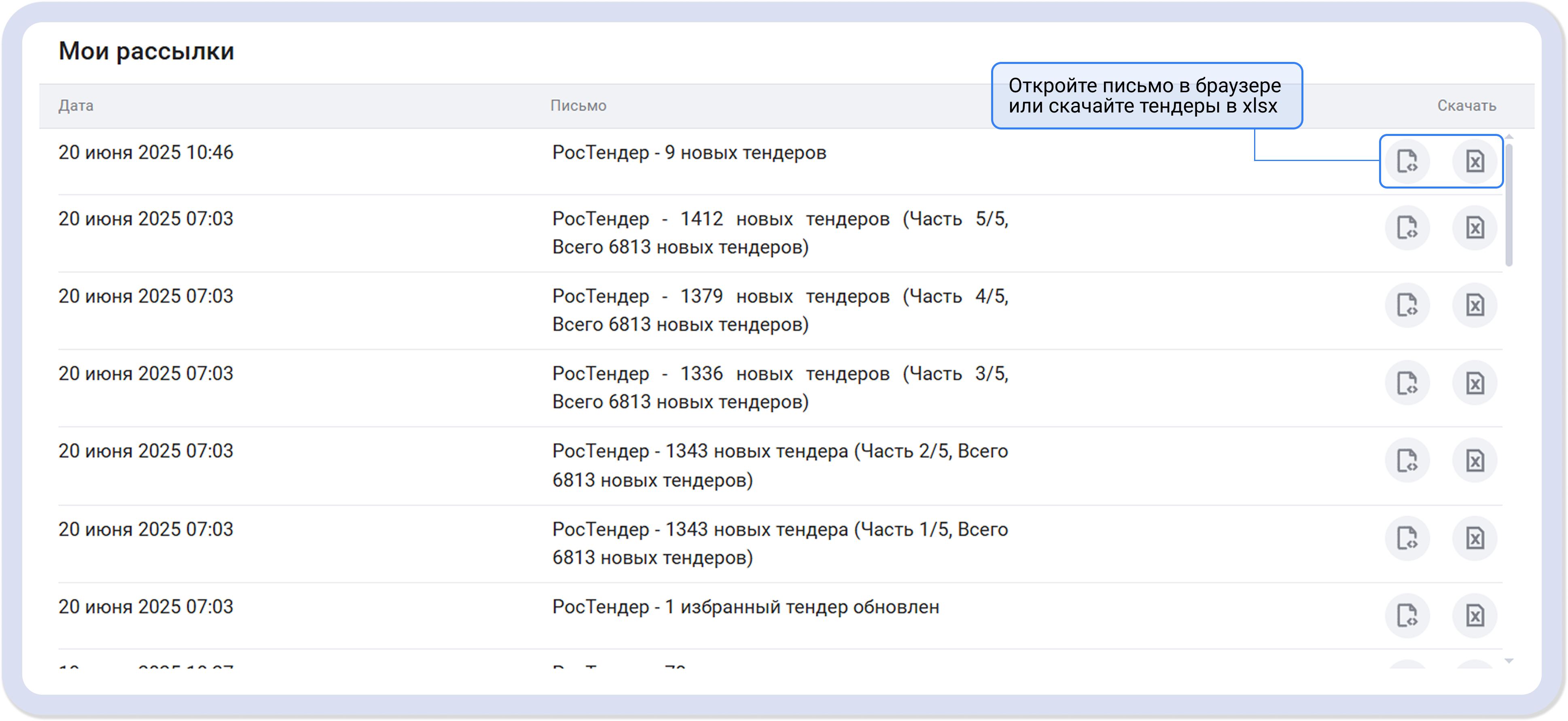 Рассылка тендеров 